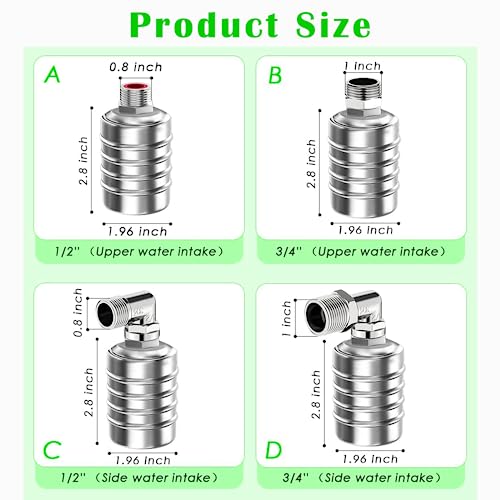 Water Float Valve, Auto Level Control, 304 Stainless, 1/2 in & 3/4 in - color: 1 Pack, size: Short
