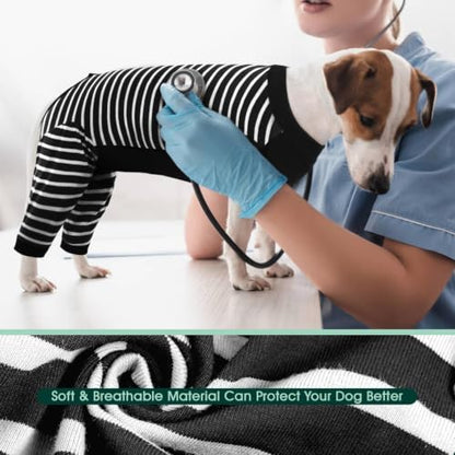 Kuoser Dog Recovery Suit with Anti Licking Rear Leg Sleeve, Black M - color: Black Strips, size: Medium (Back Length: 34cm / 13.38")