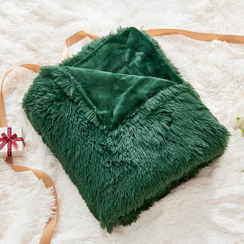 GONAAP Fuzzy Faux Fur Throw Blanket for Couch, Dark Green, 50"x60" - color: Dark Green, size: Throw(50"x60")