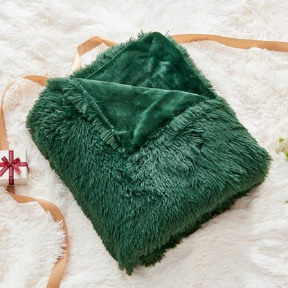 GONAAP Fuzzy Faux Fur Throw Blanket for Couch, Dark Green, 50"x60" - color: Dark Green, size: Throw(50"x60")