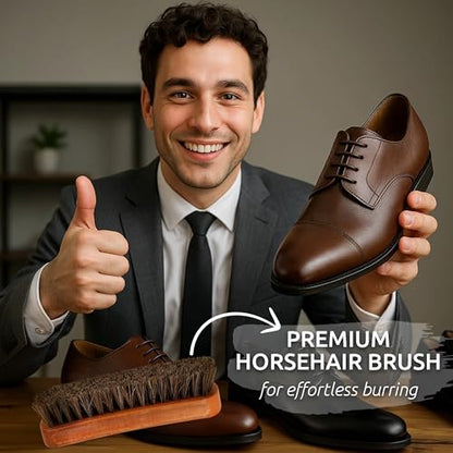 TAKAVU Shoe Brush 100% Genuine Horse Hair, Won't Scratch Leather (1 Piece) - size: 1pc