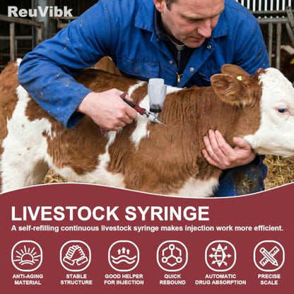 5ml Continuous Self-Refilling Livestock Syringe, 10 Needles Included - color: Rose Red