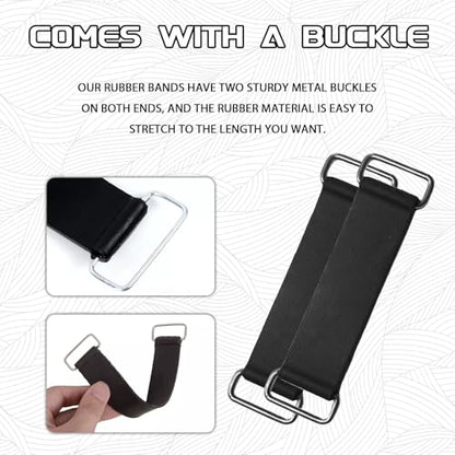2PCS Rubber Band Straps Battery Box Tie Down Strap Stretchable Battery Tie Fixed Strap Holder Moped Belt with Metal Buckles for ATV Scooter Motorcycle Accessories Parts Black - size: 2PCS