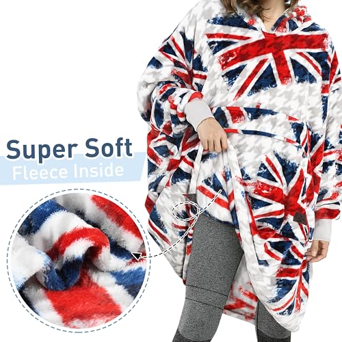 Catalonia Oversized Blanket Hoodie, Wearable Fleece Blanket Sweatshirt - color: Union Flag / Fleece