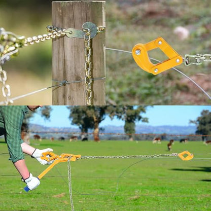 47.25" Chain Link Fence Strainer, Heavy Duty Barbed Wire Tensioner | Chain Strainer Wire Tensioner Labor-Saving Lever Design Capacity 2200lbs for Farm - color: Yellow