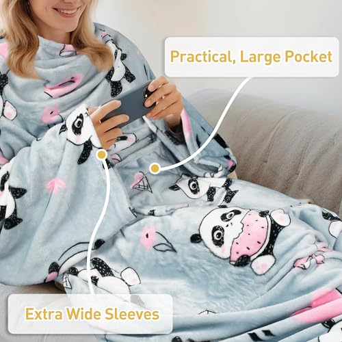 Catalonia Wearable Blanket with Sleeves & Foot Pocket for Adults - color: Panda Grey, size: Fleece