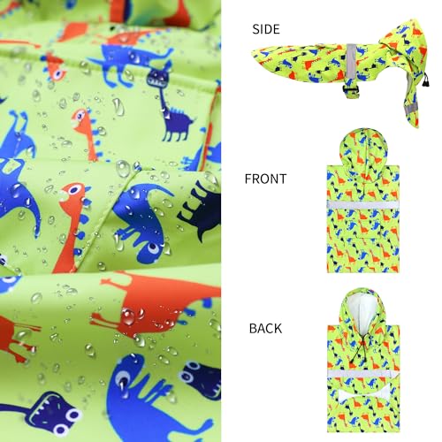 NACOCO Large Dog Raincoat Adjustable - Pet Dinosaurs Water Proof Clothes Lightweight Rain Jacket Poncho Hoodies with Strip Reflective Green (M, Green Dinosaur) - color: Green Dinosaur, size: Medium (Pack of 1)