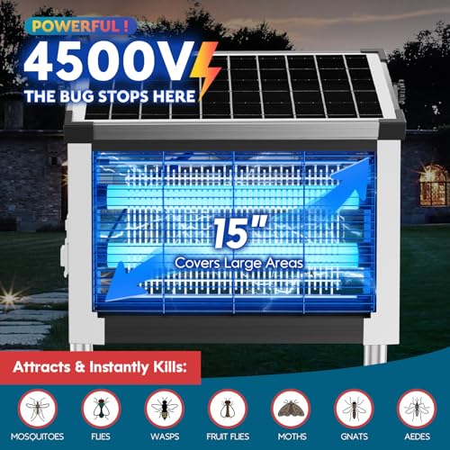 PhatroyYee Solar Bug Zapper, 4500V Mosquito Zapper Killer Trap Rechargeable - color: White