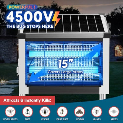 PhatroyYee Solar Bug Zapper, 4500V Mosquito Zapper Killer Trap Rechargeable - color: White