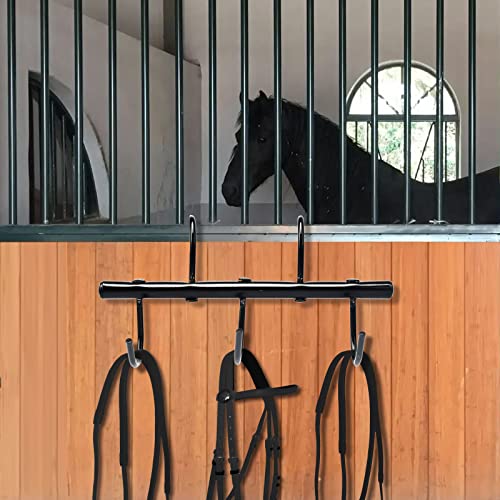 2Pcs Tack Rack with Swivel Hooks,5 Hook Portable Bridle Rack for Horse Tack Holder Stall and Fence(Black)