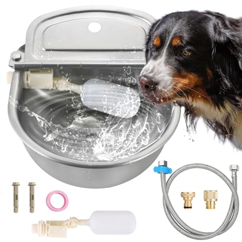 Automatic Animal Drinking Water Bowl | 304 Stainless Steel with Float Valves, 39" Pipe Hose (1/2" Ends), 1/2" to 3/4" adapter, Livestock Water Dispenser for Dog Pig