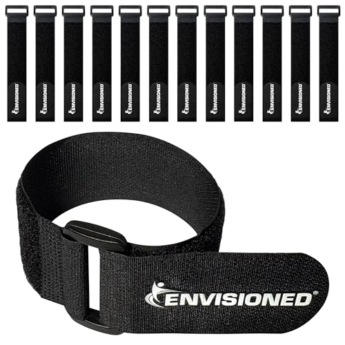 Reusable Cinch Straps 1" x 15" - 12 Pack, Multipurpose Quality Hook and Loop Securing Straps (Black) - Plus 2 Free Bonus Reusable Cable Ties - size: 1" x 15"