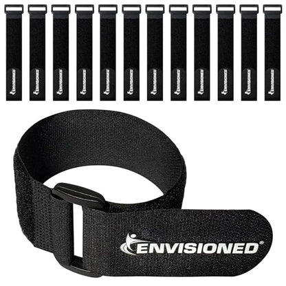 Reusable Cinch Straps 1" x 15" - 12 Pack, Multipurpose Quality Hook and Loop Securing Straps (Black) - Plus 2 Free Bonus Reusable Cable Ties - size: 1" x 15"