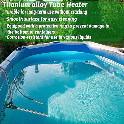 1800W Titanium Immersion Water Heater of Above Ground Pool & Baptismal Pool – Portable Fully Submersible Electric Heater with Temp Control & GFCI to Inflatable Pool, Hot Tub, Bucket, Spa &Bathtub etc