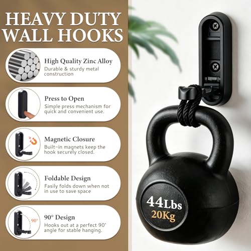 Folding Wall Hooks, 4 Pack Black Heavy Duty Coat Hooks, Screw Mounted - color: Black, size: 4 Pack