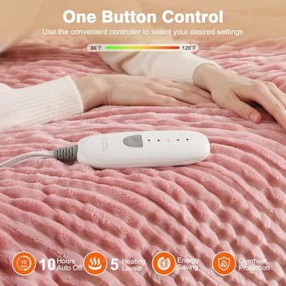 Pink Heated Blanket Full Size Electric Blanket Full 72X84 Machine Washable - color: Dusty Rose, size: Full(72"x84")