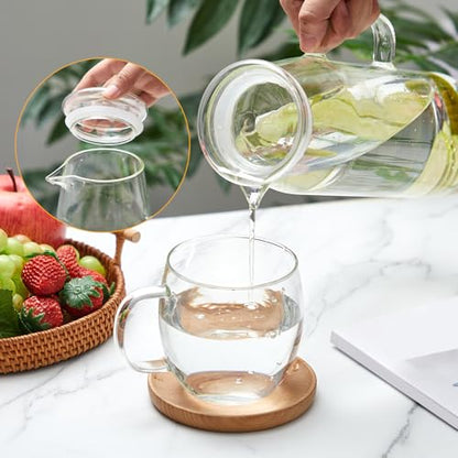 Hsei 2 Sets Glass Pitcher with Lid, 67.6 oz / 2000 ml Water Carafe with Handles Hot Cold Beverage Water Jar Glass Jug for Tea Juice Milk Coffee Iced Beverage (Glass Lid) - color: Glass Lid, size: 2l