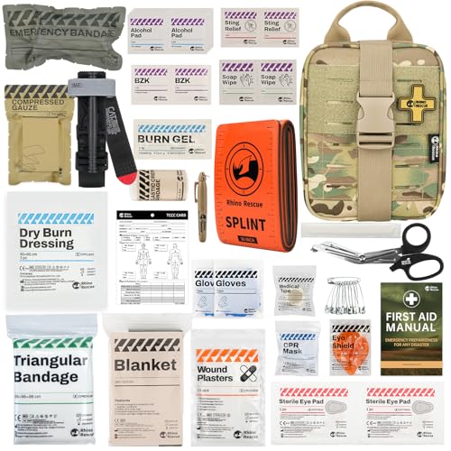 RHINO RESCUE IFAK Trauma Kit Standard with CAT Tourniquet Camouflage | Military-Grade, Massive Bleeding Control, Tactical Molle Pouch, Professional First Aid Kit, HSA/FSA Approved - color: Camouflage