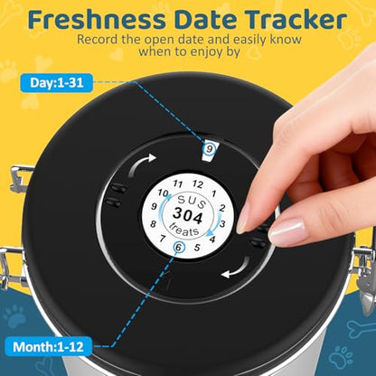 ENONCI Airtight Dog Treat Canister, 304 Stainless Steel Food Storage Jar with Date Dial Silver-1.5L - color: Silver, size: 1.5l