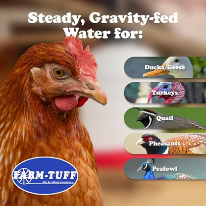 FARM-TUFF Hanging Chicken Waterer, 5 Gallon Capacity - Plastic Poultry Fountain with Top Fill Design - Automatic Water Dispenser for Chickens, Ducks, Turkeys & Game Birds - size: 5G