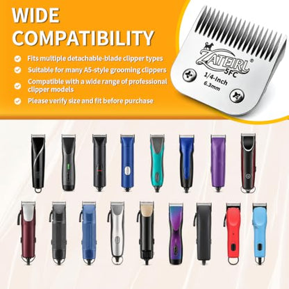 Size 5FC Detachable Pet Grooming Clipper Blade with Ceramic Cutter, 6.3mm 1/4 Inch Cut Length, Silver, Compatible with Andis, Oster A5, Wahl KM10, 3 Pack - color: Silver, size: 5FC 6.3mm - 3 Pack