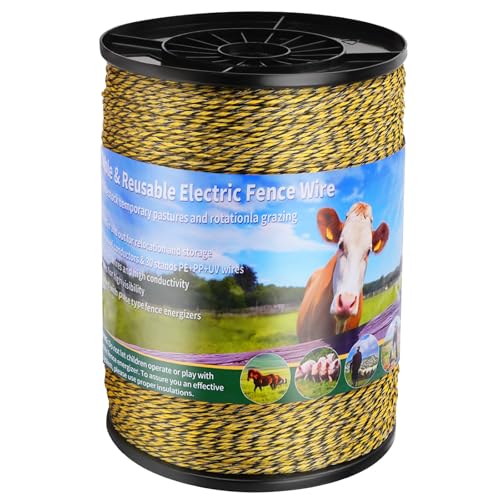 3445ft Electric Fence Wire, 9-Strand Stainless Steel, 1/8" Diameter | 9 Strands 304 stainless + 30 polywire; 330lb break; High conductivity; UV resistant; for solar fence, horses, cattle, goats - size: 3445 Feet