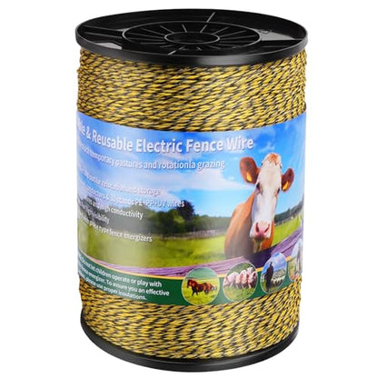 3445ft Electric Fence Wire, 9-Strand Stainless Steel, 1/8" Diameter | 9 Strands 304 stainless + 30 polywire; 330lb break; High conductivity; UV resistant; for solar fence, horses, cattle, goats - size: 3445 Feet