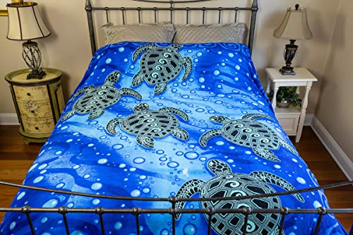 Dawhud Direct Sea Turtle Fleece Blanket for Bed, 50x60 Inches Super Soft Plush Ocean Blanket - Queen Size