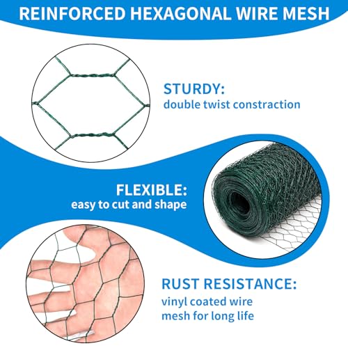 48'' x 150' Green Chicken Wire Fencing, 1 inch Chicken Wire and 19 Gauge Poultry Netting, Garden Mesh Fence Roll for Floral Arrangements/Crafts/Farm/Livestock/Pet Protection - size: Green /19 Gauge 48" x150'