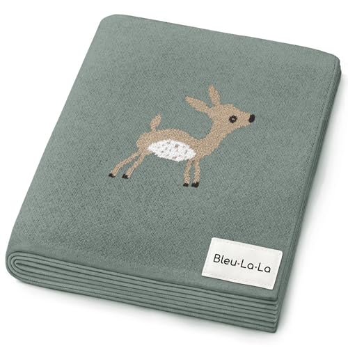 Soft Baby Swaddle Receiving Blanket - 100% Cotton Knit Soft Cozy Receiving Swaddling Quilt Blanket for Shower Gift Registry for Newborns, Infants, Toddlers (Deer - Sage) - color: 08 - Deer - Woodland Sage