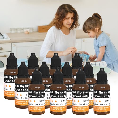 Fruit Fly Trap Refill Liquid Only 12 Packs- Replacement Parts for Fly Traps- Safe Near Pets,Food and Kids- Fruit Fly Lure Refill Trap