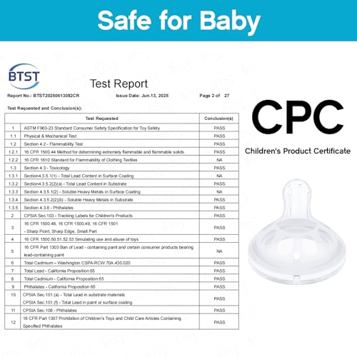 Baby Silicone Nipples for Lansinoh Bottles, Anti-Colic Replacement Nipple for Baby 1m+, BPA Free, Slow Flow, Size S, 6 Count