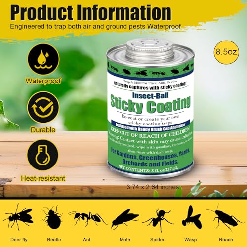 Sticky Coating Insect Trap, 8 Oz with Brush,Gnat Trap Kit | 12 Blue Plastic Cups, DIY Adhesive for Deer Flies Thrips Aphids, Reusable Barrier for Gardens Greenhouses Orchards - color: Yellow Cup