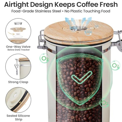 Veken Coffee Canister,39OZ, 2.2lbs,Large Airtight Stainless Steel Container - color: Cream, size: 39 oz