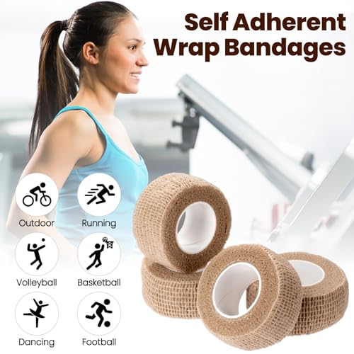 4 Rolls 1 Inch Self Adhesive Bandage Wrap, Beige - color: Beige