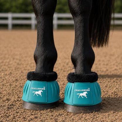 CHALLENGER Horse Training Ribbed Rubber Hoof Impact Overreach Protection Fleece Lined Bell Boots 41HI01 - color: Turquoise, size: X-Large