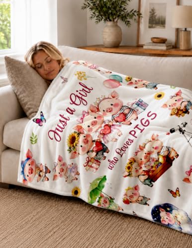 Pig Gifts for Gils Friends Piggy Lovers, Pig Blanket, Pigs Birthday Gifts | Just A Girl Who Loves Pigs Pig Blanket Gifts Christmas Thanksgiving Day Soft Flannel Throw Blanket for Girls Adult, 50*60 - color: Pig
