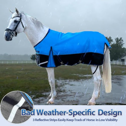 1200D Ripstop Horse Turnout Rain Sheet(No Fill) Blue/Black 72'' - color: Blue/Black 0g Fill, size: 72''
