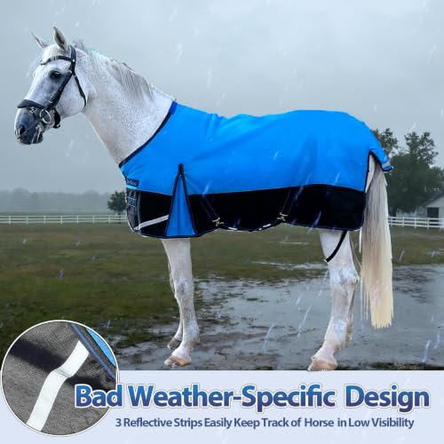 1200D Horse Blanket,Turnout Rain Sheet(No Fill),Blue/Black 66'' - color: Blue/Black 0g Fill, size: 66''