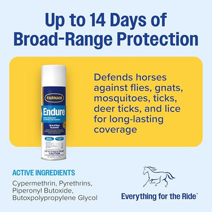 Farnam Endure Fly Spray for Horses, Long-Lasting Fly Repellent, 15 oz Spray