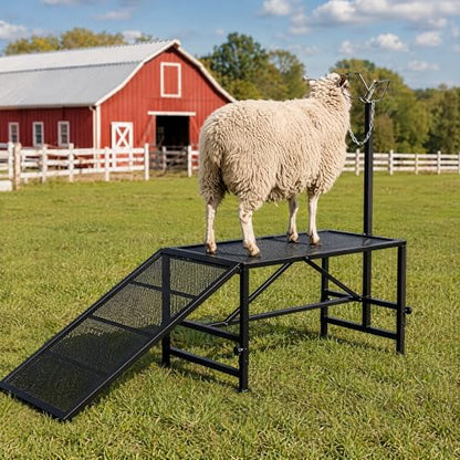 Livestock Trimming Chute, 650 LBS Goat Milking Stand with Ramp, Black - color: Black + Ramp