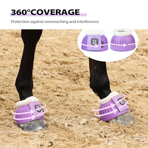 Harrison Howard Rubber Pull-on Bell Boots with Fleece Lining and Extra-Large Leather Touch-Close Tape - color: Violet