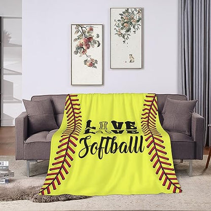 Softball Blanket Live Love Softball Gifts Fleece Comfy Plush Soft Flannel Throw Blanket Couch Sofa Birthday Gifts for Women Men Kids - 60''x80'' - color: Yellow-sb1, size: 80"x60