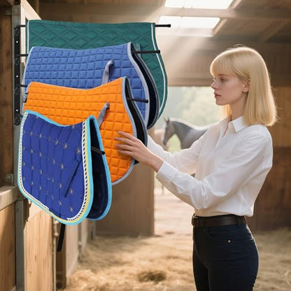 Saddle Pad Rack 4 Bar Wall Mount, Horse Blanket Holder 180 Degree Swing Rack Arms Saddle Rack Wall Mount for English Saddle Pad Storage Various Accessories (15.8 x 23.6 Inch)