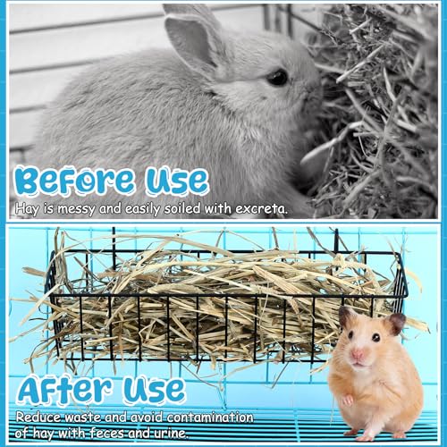 Therwen 4 Pcs Rabbit Hay Feeder Guinea Pig Heavy Duty Metal Frame Hay Rack with Hooks Cage Hanging Holder for Bunny Chinchilla Small Animals Accessories(12.4 x 3.9 x 3 Inches) - size: 12.4 x 3.9 x 3 Inches