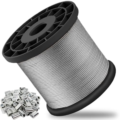1/16 Wire Rope, 1500FT 304 Stainless Steel Cable with 400Pcs Crimp Sleeves, Aircraft Grade, 7x7 Strand, 368lbs Breaking Strength, for Garden Trellis, Clothesline, Railing,Trellis - size: 1500 ft