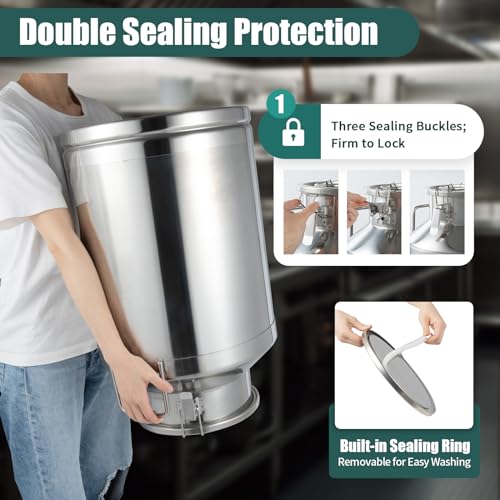 60L/15.8 Gallon Seamless 201 Stainless Steel Milk Can with Lid - size: 50L