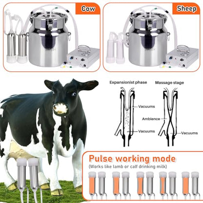PKNYBZN 2-in-1 Cow & Goat Milking Machine, 8L 304 Stainless Steel Buckets | Rechargable Electric Automatic Pulsation Vacuum Milker Machine, Adjustable Suction for Cows and Goats