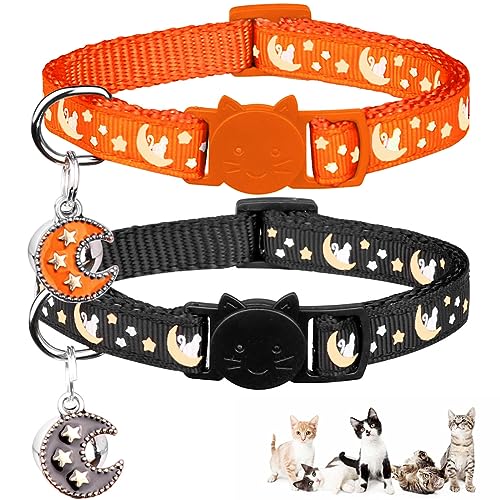 Baeuppit 2Pcs Breakaway Cats Collars Cat Collars for Boy & Girl Cats Adjustable Kitten Collars with Bell,Black+Tangerine - color: Black+Tangerine, size: 7.0-10.7''