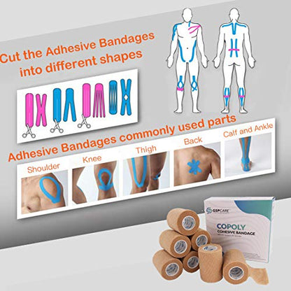 Self Adhesive Wrap Cohesive Wrap Bandages 6 Count 3" x 5 Yards, Medical Tape, Adhesive Flexible Breathable First Aid Non Woven Rolls, Stretch Athletic, Ankle Sprains & Swelling, Sport - color: Beige, size: 6 Count (Pack of 1)